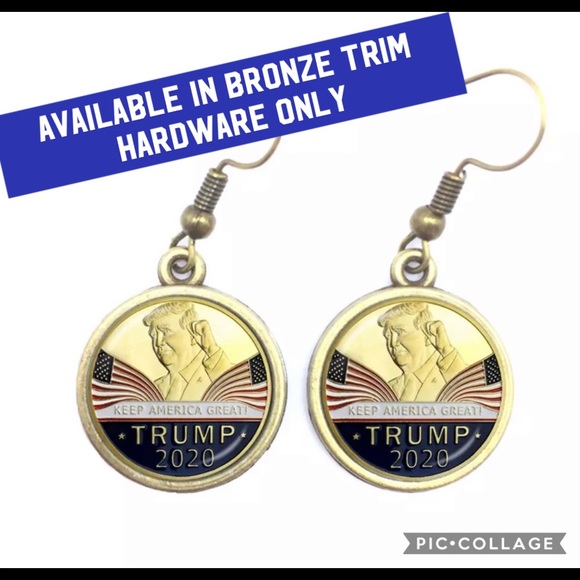 Trump MAGA 2020 rustic gold earrings USA DJT KAG - Picture 1 of 6